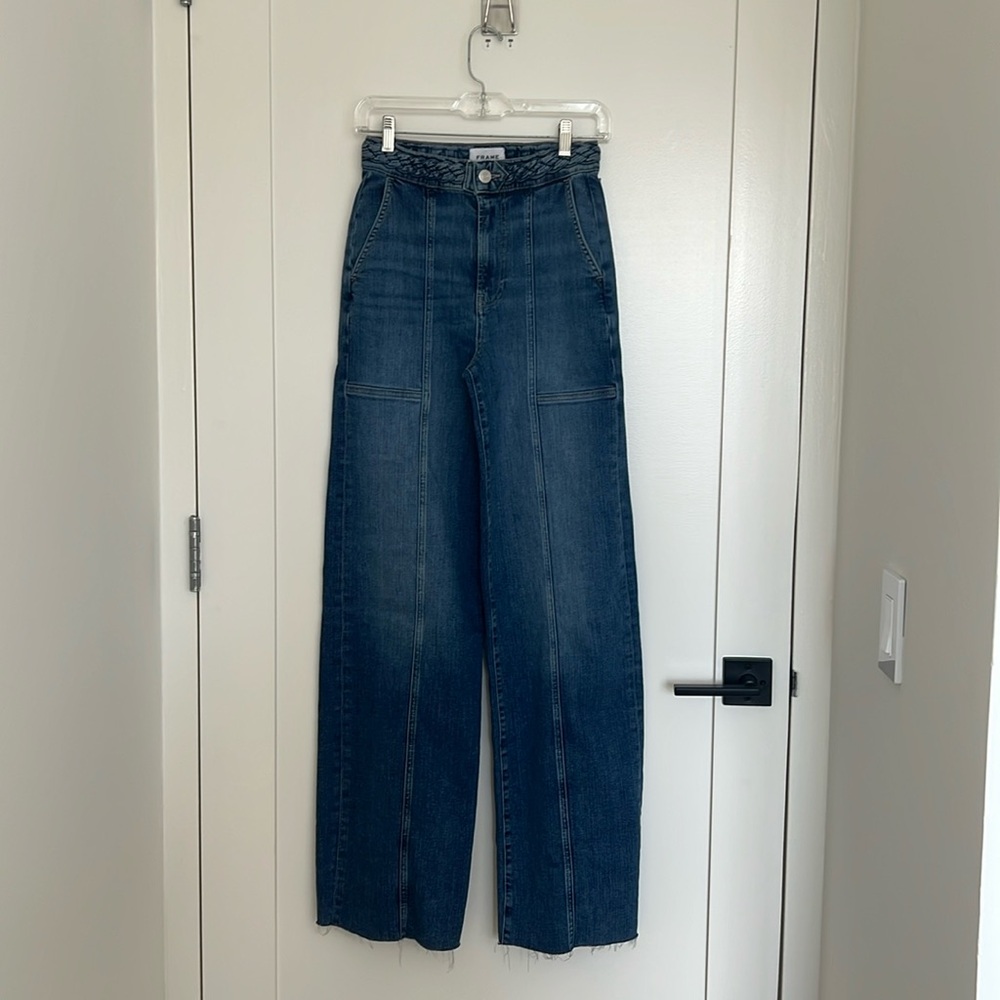 Frame Braided Wide-Leg Jeans